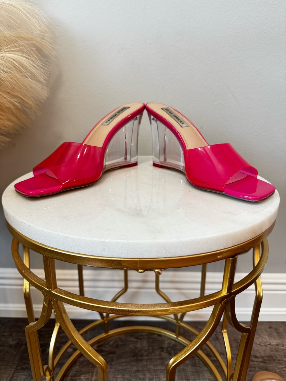 Steve Madden Pink Clear Wedge Mule Sz 8 - Picture 8 of 13